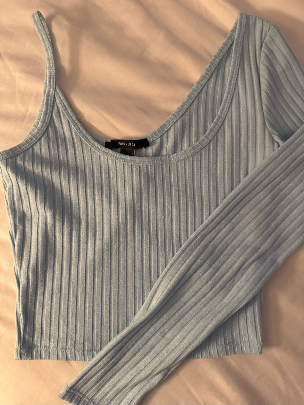 Forever 21 Pale Blue Ribbed One-Arm Crop Top